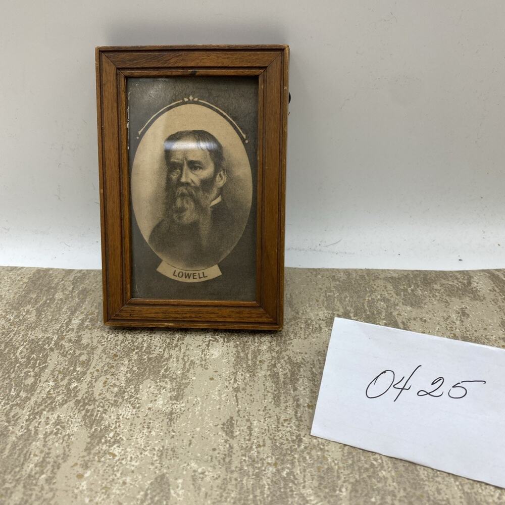 ANTIQUE AMERICAN FOLK ART POET PHOTO PICTURE PAINTING WALL FRAME 3X 4.75”